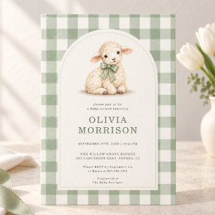 Spring Lamb Gingham Baby Shower Invitation