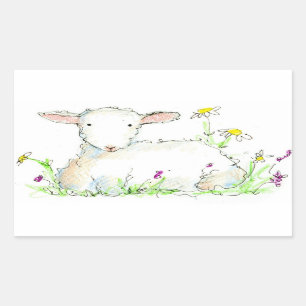 Spring Lamb Sheep Farm Animal Illustration Art Rectangular Sticker
