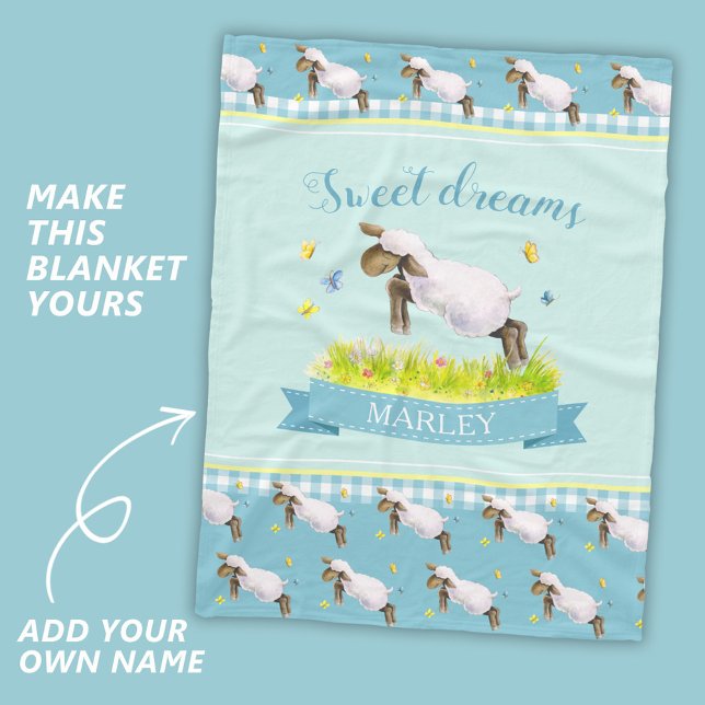 Spring lamb skipping cute aqua new baby fleece blanket (Creator Uploaded)
