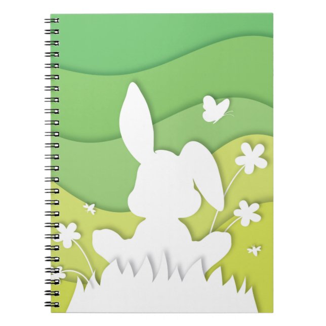 Spring landscape, easter bunny on grass notebook (Front)