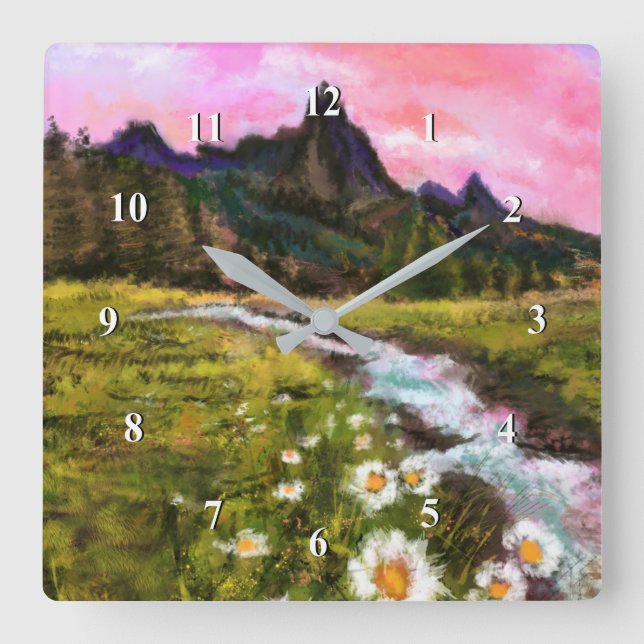 Spring Landscape - Flowering - Original Painting Square Wall Clock (Front)