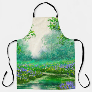 Spring landscape oil painting, forest. apron