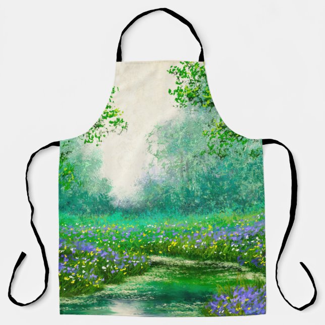Spring landscape oil painting, forest. apron (Front)