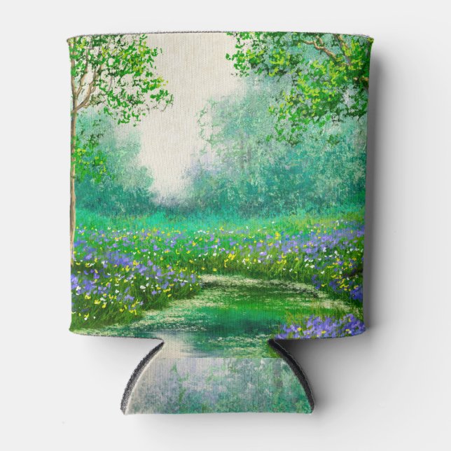 Spring landscape oil painting, forest. can cooler (Front)