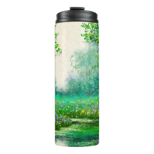 Spring landscape oil painting, forest. thermal tumbler
