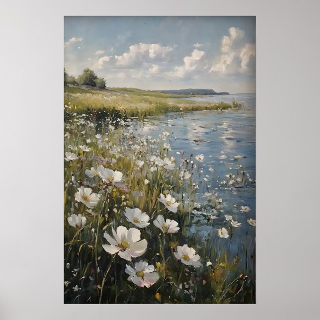 Spring Landscape Print, Wildflower Field Digital Poster (Front)