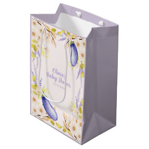 Spring Lavender Daisy Floral Eggplant Baby Shower  Medium Gift Bag