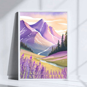 Spring Lavender Glacier National Park Watercolor Poster