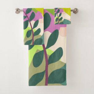 Spring Leaves  Abstract Bold Colour Blocks       Bath Towel Set