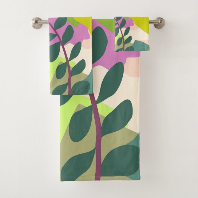 Spring Leaves  Abstract Bold Colour Blocks       Bath Towel Set (Insitu)