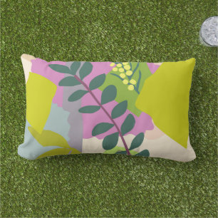 Spring Leaves Abstract Bold Colour Blocks Lumbar Cushion