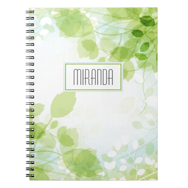 Spring Leaves Watercolor Monogrammed Notebook (Front)