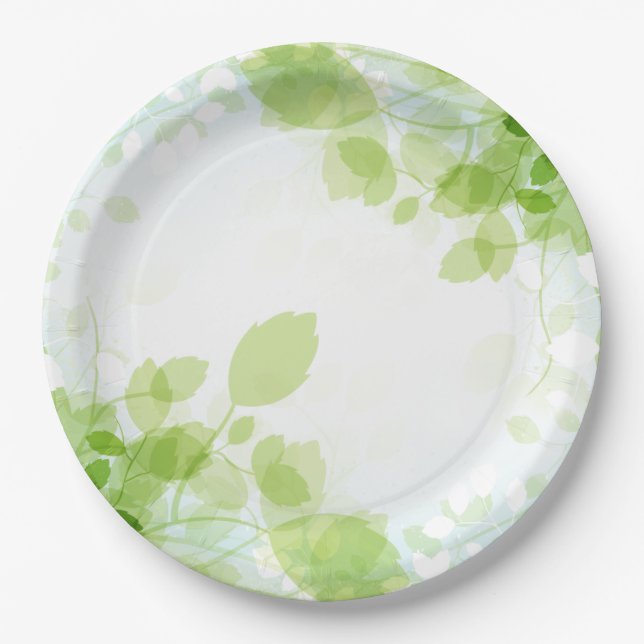Spring Leaves Watercolor Paper Plate (Front)