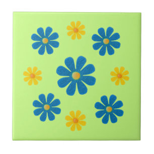 Spring light blue and yellow flowers for kitchen ceramic tile
