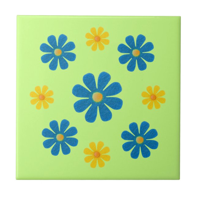 Spring light blue and yellow flowers for kitchen ceramic tile (Front)
