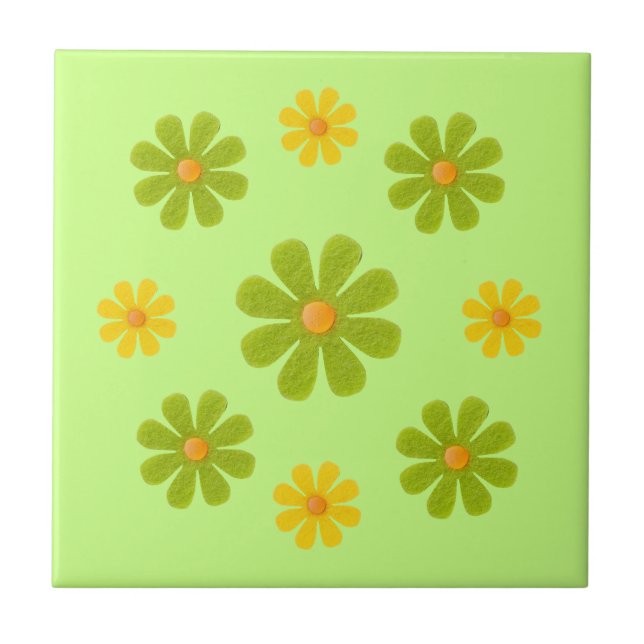 Spring light green and yellow flowers for kitchen ceramic tile (Front)