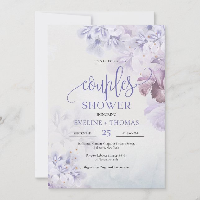 Spring lilac dusty purple blue pink couples shower invitation (Front)