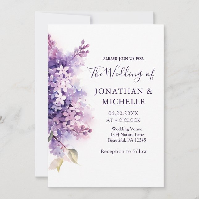 Spring Lilac Flowers Christian Bible Wedding Invitation (Front)