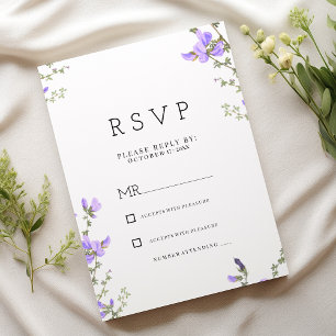 Spring lilac green wildflower boho garden RSVP Invitation