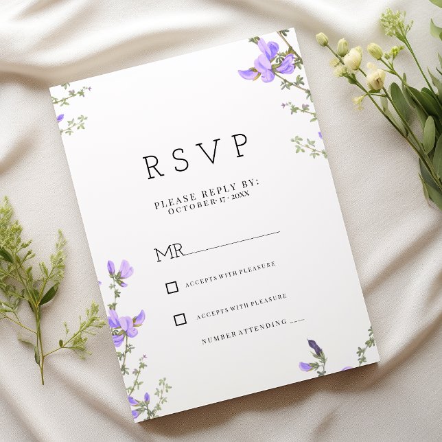 Spring lilac green wildflower boho garden RSVP  Invitation (Spring lilac green wildflower boho garden RSVP)