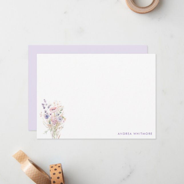 Spring Lilac Wildflowers Personalised Card (Front/Back In Situ)