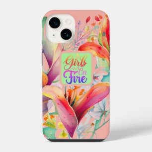 Spring Lily Blossom Girls on Fire Quote iPhone 14 Case