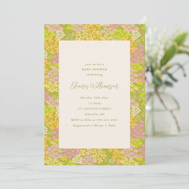 Spring Lime Green Floral Baby Shower Invitation (Standing Front)