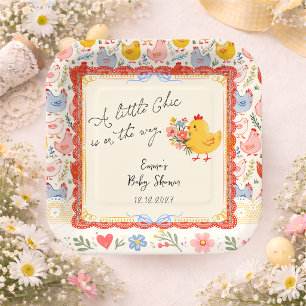 Spring Little Chick Floral Girl Baby Shower Paper Plate