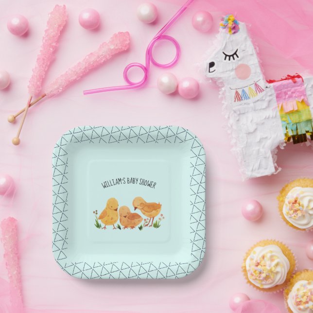 Spring Little Chicken Floral Baby Shower Paper Plate (Party)