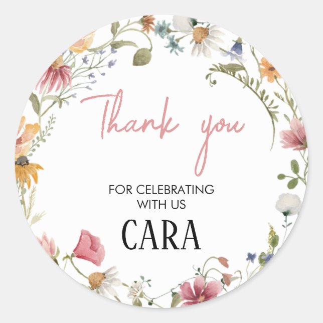 Spring Little Wildflower Birthday Party Classic Round Sticker (Front)