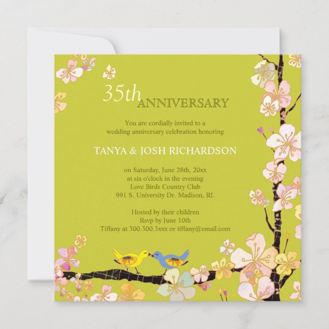 Spring Love Birds 35th Wedding Anniversary Invitation (Front)