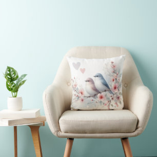 Spring Love Birds Cherry Blossom Floral Cushion