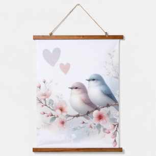 Spring Love Birds Cherry Blossom Floral Hanging Tapestry