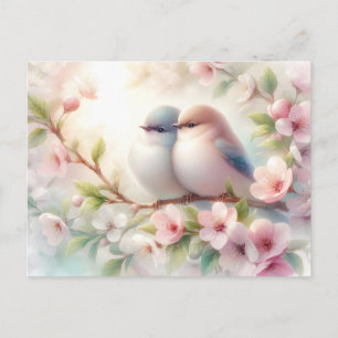 Spring Love Birds Cherry Blossom Floral Holiday Postcard