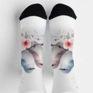 Spring Love Birds Cherry Blossom Floral Socks