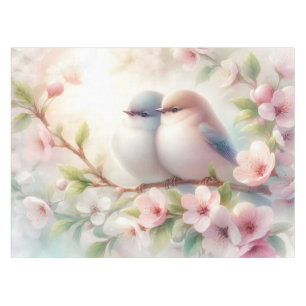 Spring Love Birds Cherry Blossom Floral Tablecloth