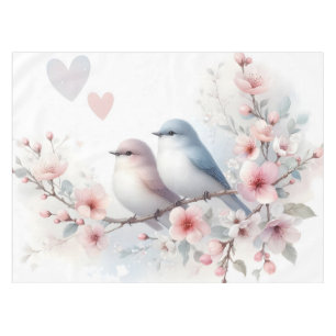 Spring Love Birds Cherry Blossom Floral Tablecloth