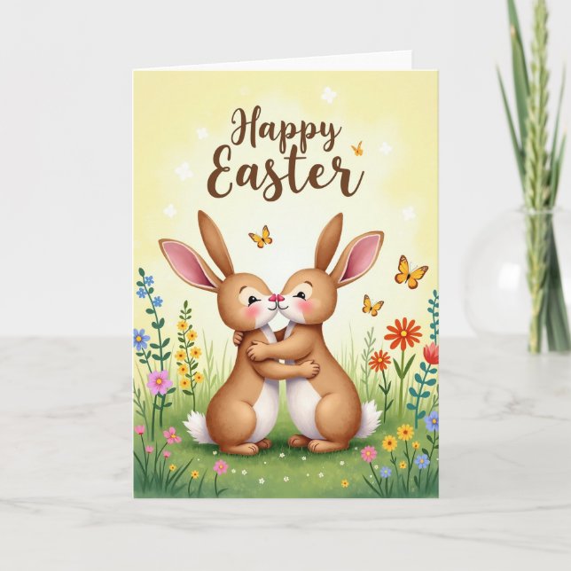 Spring Love Bunny Meadow Card (Front)