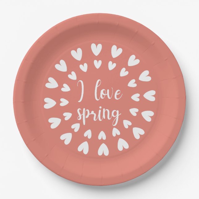 Spring Love, Little Hearts Paper Plate (Front)
