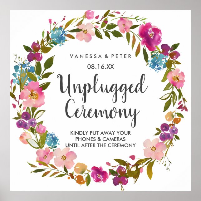 Spring Lush Floral Unplugged Wedding Ceremony Sign (Front)