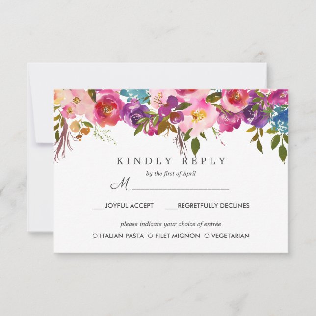 Spring Lush |  Floral Wedding  RSVP MEAL option (Front)
