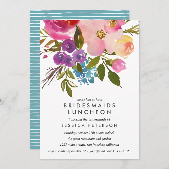 Spring Lush Flowers Bridesmaids Luncheon Wedding Invitation (Front/Back)