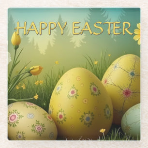 Spring Magic with Easter Eggs in a Sea of Flowers Glass Coaster