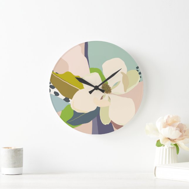 Spring Magnolia Colour Blocks Florist  Large Clock (Home)