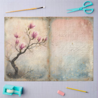 Spring Magnolia in Blossom in Watercolor Tissue Paper