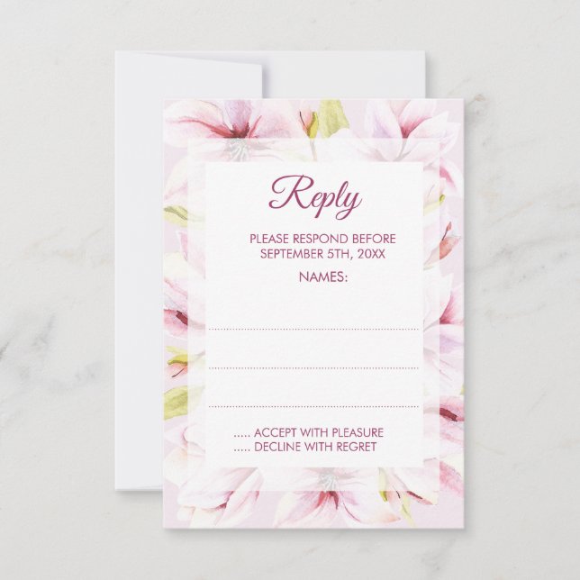 Spring Magnolias Floral Wedding Reply Cards (Front)