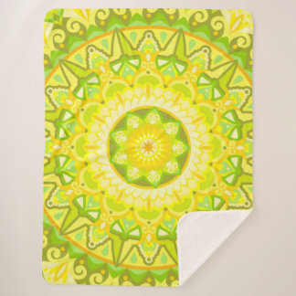 Spring Mandala Cosy Green Yellow Floral Boho Sherpa Blanket