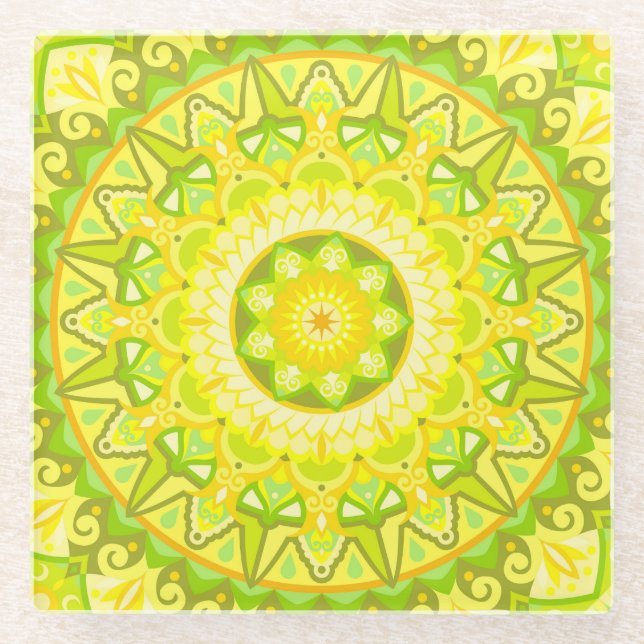 Spring Mandala Glass Coaster (Front)