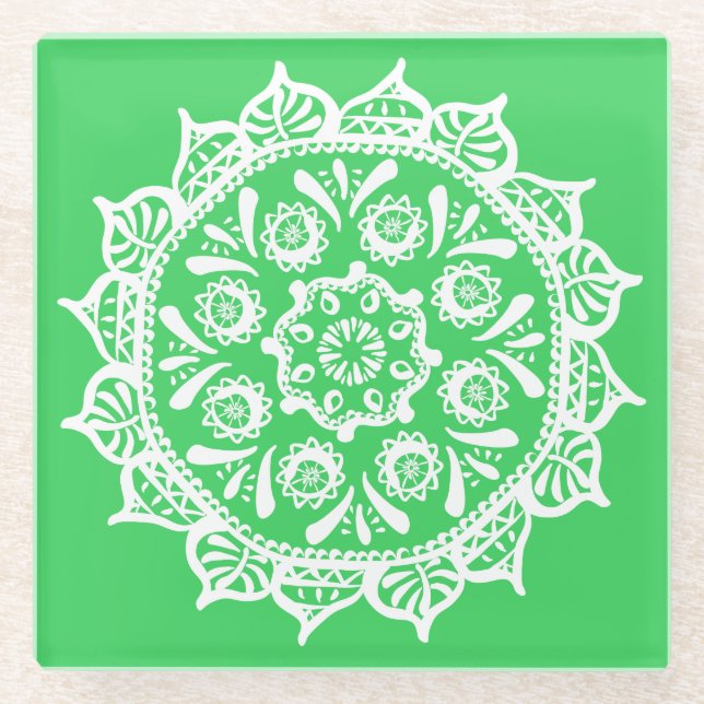 Spring Mandala Glass Coaster (Front)