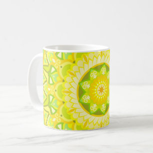 Spring Mandala Green Yellow Floral Boho Coffee Mug